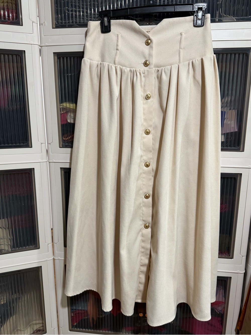 SHEIN Cream Button-Front Midi A-Line Skirt